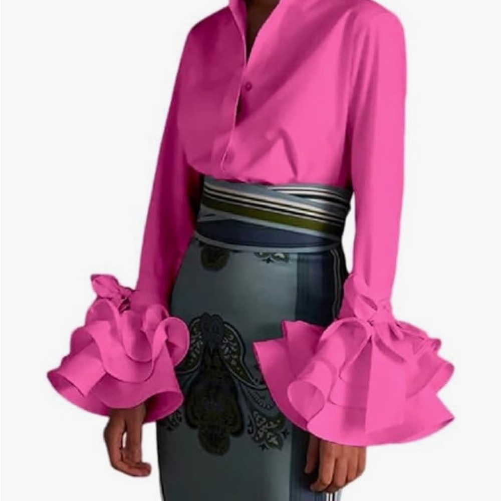 Pink Ruffle Sleeve Blouse